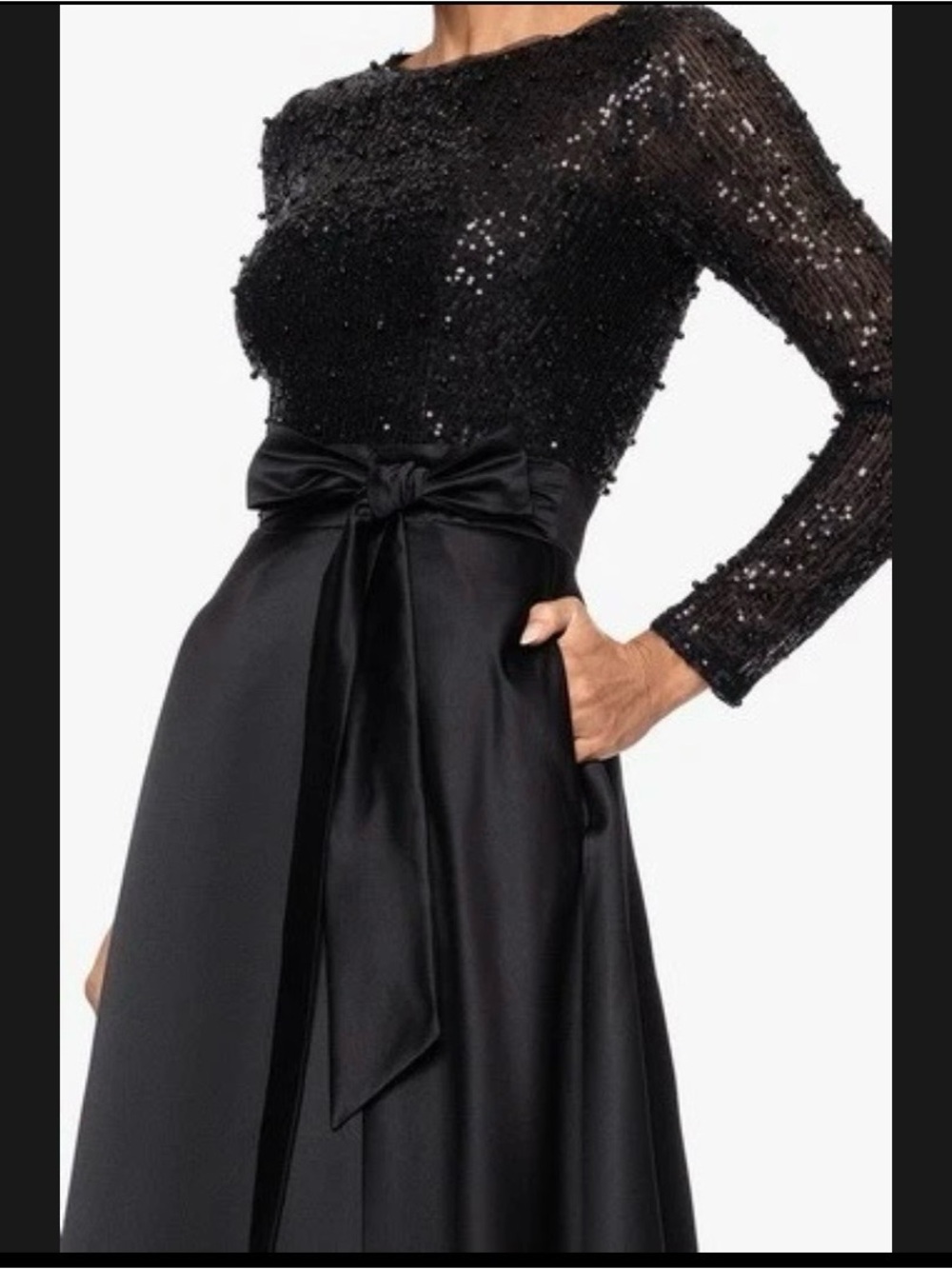 Xscape Black Sequin Bodice Satin A-Line Formal Dress - Picture 4 of 5